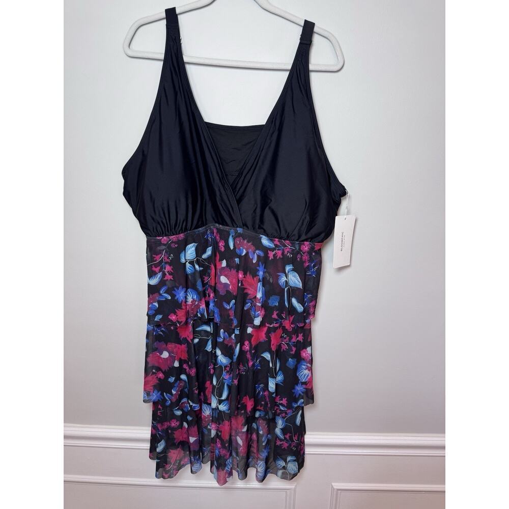 Bloomchic Swim Dress Women's Plus Size 28 (5x) Cross Over Front Hanky Hem NWT